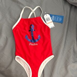 Nautica Kids Red One Piece Swimsuit with Blue Anchor